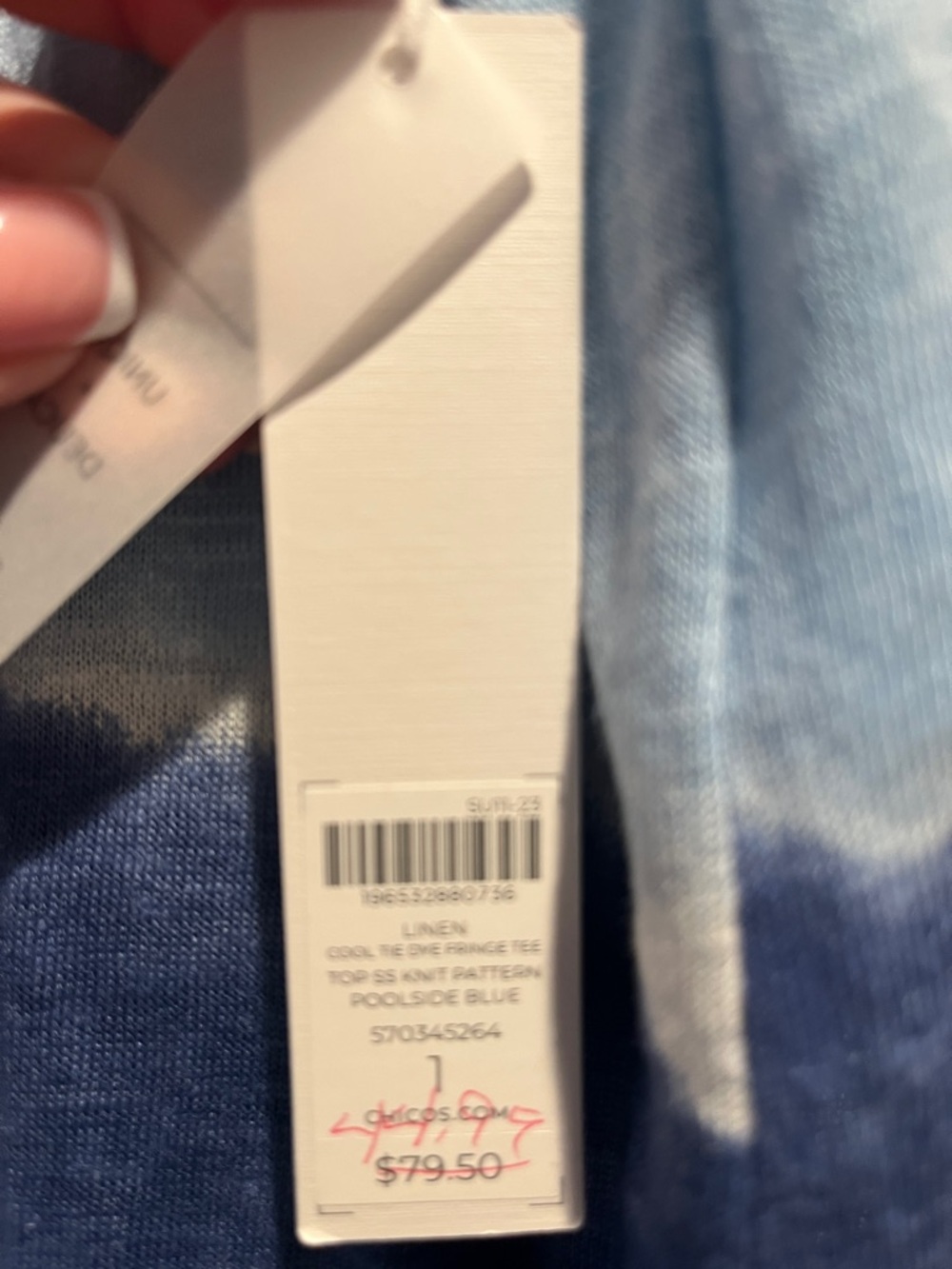Chico's Striped Blue Tie-Dye Tee NWT size 1 - Picture 2 of 6